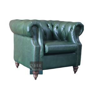 Sillón Vintage de Cuero Genuino Verde con Mechones, Estilo Mediados de Siglo, para Sala de Estar, Dormitorio, Estilo Inglés, Finales del Siglo XX - Product Image 6