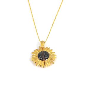 Collar con Medallón de Girasol que se Abre con Circonita, Joyería Turca Grabada Personalizada, Romántico para Mujer - Product Image 3