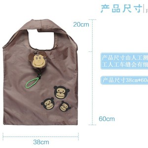 กระเป๋าช้อปปิ้งพับได้ลายการ์ตูนลิงสีกาแฟขนาดใหญ่พร้อมช่องเก็บของ - Product Image 3