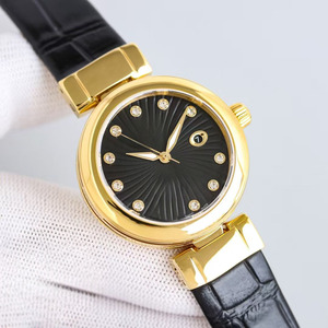 High-<b>end</b> Luxury Limited Edition Mechanical Wristwatch with Gold Dial, Leather Strap, Date Display, and Moissanite Inlay, Unisex - Product Image 1