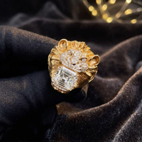 Bague Tête de Lion Plaqué Or avec Moissanite Taille Asscher, Bague Fantaisie pour Homme, Bijou d'Anniversaire