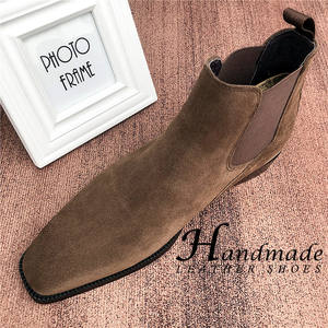 Nouvelles bottes Chelsea pour hommes avec empeignes en faux daim et daim rétro, chaussures en cuir à tige haute, bottes en cuir véritable, chaussures décontractées - Product Image 5