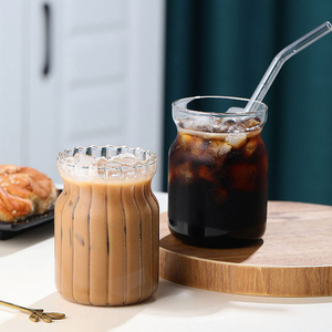 Botellas de Vidrio Acanalado Resistentes al Calor con Borde Ondulado, Vasos de Vidrio de Borosilicato de Alta Calidad <span class=keywords><strong>para</strong></span> Jugo, Leche y Café - Product Image 5
