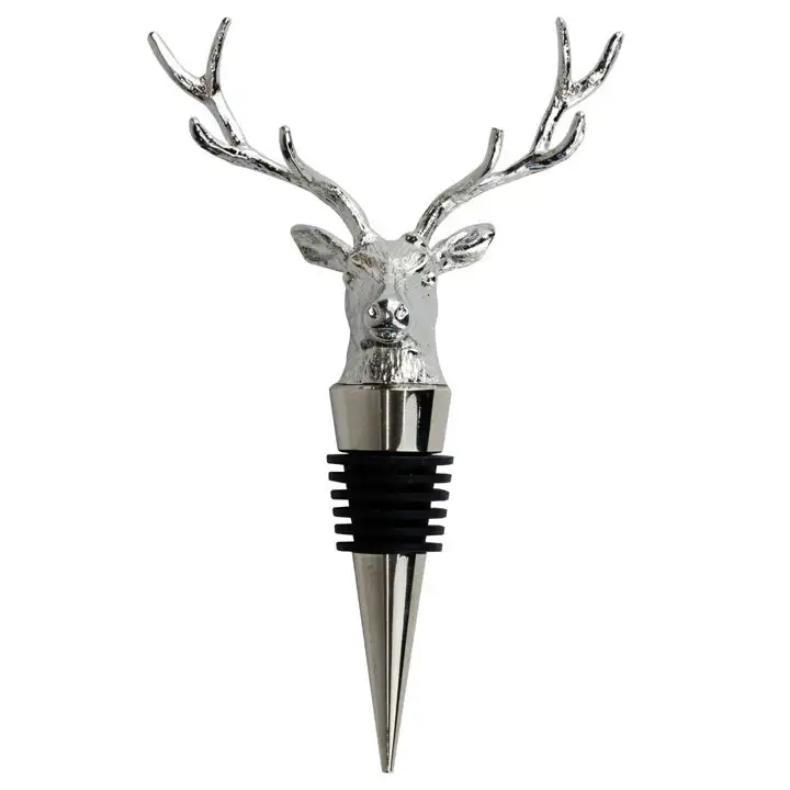 Tapón de botella de cabeza de ciervo de Metal Animal personalizado de alta calidad de fabricantes, tapón de vino tinto de ciervo de aleación de zinc