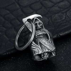 Llavero de acero inoxidable con diseño de calavera Grim Reaper para Halloween, accesorio unisex - Product Image 2