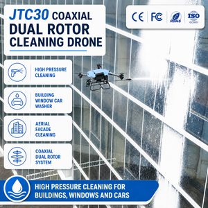 Drone de nettoyage à double rotor coaxial JTC30, nettoyeur de vitres haute pression, équipement UAV pour la maintenance des façades de bâtiments - Product Image 1