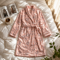 Robe de chambre en polaire thermique respirante pour femme, col rabattu, douce et moelleuse, taille élastique corail, pyjama d'automne/hiver