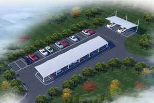 Auvent de protection solaire pour voiture et bus, personnalisé, durable, imperméable, avec toit <span class=keywords><strong>en</strong></span> toile, membrane PVDF, structure <span class=keywords><strong>en</strong></span> <span class=keywords><strong>aluminium</strong></span> - Product Image 6