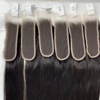 Kim K-extensiones de cabello humano virgen Remy para mujeres negras, accesorio con cierre de encaje transparente, parte media, 2x6