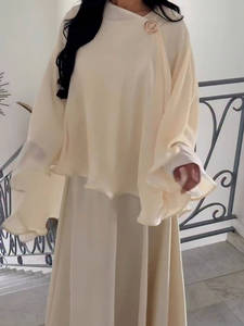 Ensemble Abaya Musulmane <span class=keywords><strong>Deux</strong></span> Pièces Plissé Élégant Style Cape Mexizo pour Femme – Luxe en Polyester Automne Dubaï - Product Image 4