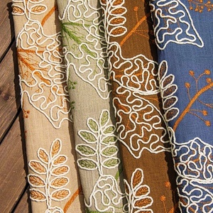 Tissu de luxe en lin et coton brodé de perles et de paillettes bicolores marron <span class=keywords><strong>moutarde</strong></span>, résistant, pour robes, gowns et jupes - Product Image 2