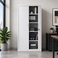 Armoire de classement à portes coulissantes en acier blanc avec étagères réglables, armoire de rangement de bureau verrouillable pour le classement des documents
