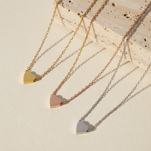 Collar <span class=keywords><strong>de</strong></span> Acero Inoxidable con Colgante <span class=keywords><strong>de</strong></span> Corazón Personalizado, Cadena <span class=keywords><strong>de</strong></span> Bambú, Acabado Espejo, Moda Actual - Product Image 1