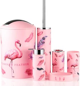 Ensemble d'accessoires de salle de bain Flamingo Design moderne, 6 pièces, écologiques, durables, pour la maison et l'<span class=keywords><strong>hôtel</strong></span>, faciles à nettoyer - Product Image 1