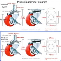 Roulettes pivotantes en PVC de 1,5, 2 et 2,5 pouces avec tige filetée et plaque supérieure, roulettes de chariot et roulettes légères pour meubles