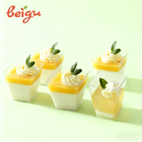 Gobelet carré jetable en plastique PS transparent de 150 ml (5 oz) à paroi simple pour fêtes, crème glacée, yaourt, gelée, pouding, mousse et desserts