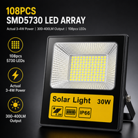 Lampu Sorot Tenaga Surya 30W Tahan Air Luar Ruangan Panel Mono ABS Hitam Baterai 5Ah Remote Lampu Taman Teras Dinding Halaman