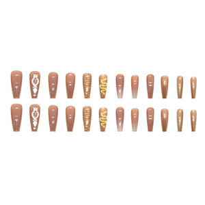 <span class=keywords><strong>Ongles</strong></span> artificiels à presser très populaires, longs, forme cercueil, ballerine, carrés, avec French manucure et papillon 3D incrusté - Product Image 4