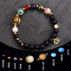 Bracciale Zodiacale Europeo-Americano con Perle a Tema Stelle e Pianeti, 12 Perle Artigianali in Pietra Nera, per Viaggi, Commercio all'Ingrosso Transfrontaliero - Product Image 1