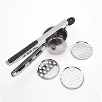 Verdikte roestvrijstalen handmatige aardappelstamper met siliconen handvat, food grade, voor babyvoeding, groenten, fruit en puree.