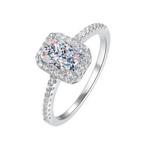 S925スターリングシルバー4プロングスクエアシュガーシェイプ放射カットモアッサナイトオープンロウ結婚指輪ウィメンズ - Product Image 5