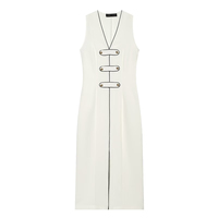 PB&ZA Robe Midi Chic et Tendance pour Femme Été 2026, Nouveauté Vintage avec Boutons et Nœuds, Sans Manches, Style Doux, Vestidos Robe Mujer