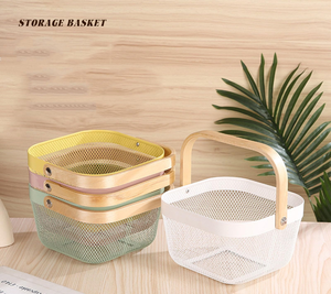 Panier à fruits en fil métallique pour pique-nique, panier de rangement moderne en métal avec poignée en bois – Offre Spéciale - Product Image 2