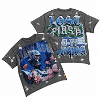 Kaos T-Shirt Lengan Pendek Oversize Dua Sisi dengan Cetakan Percikan Rhinestone Abu-abu Efek Acid Wash OEM ODM Logo Kustom