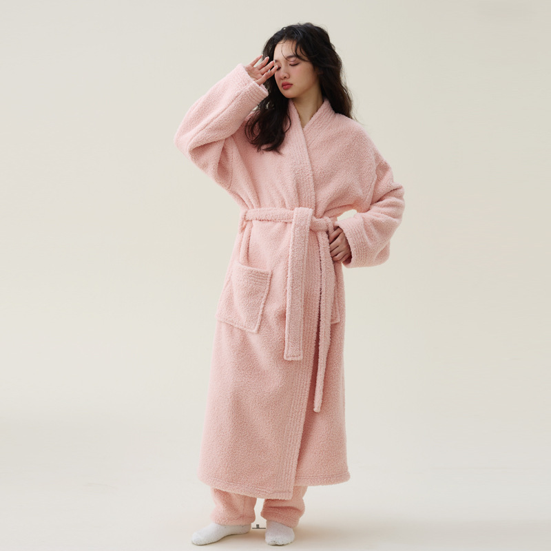 Peignoir femme en velours de riz rose
