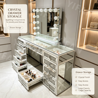 Table de toilette moderne de luxe YIFAN YF-H98 avec accents diamantés, miroir LED réglable, cadre en aluminium, MDF