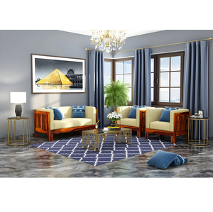 Elegante Juego de Sofás de Madera Jodhpuri Woods Seltos 3+1+1 Plazas, Estructura de Madera Maciza Resistente, Asientos Cómodos y con Estilo - Product Image 1