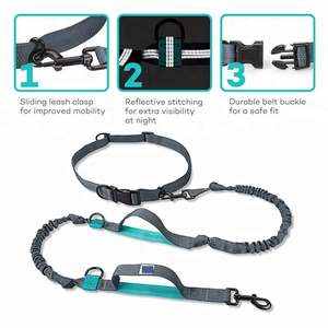 Correa de perro de poliéster ajustable reflectante con asas acolchadas dobles manos libres con bolsa de cremallera, decoración de bufanda para caminar y trotar - Product Image 3
