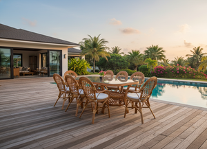 Ensemble de salle à manger en rotin classique asiatique ancien, magnifiquement conçu et confortable, table longue, Indonésie, pour la maison, l'hôtel/l'appartement - Product Image 4