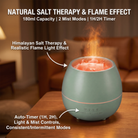 Diffuseur d'arômes d'huiles essentielles 180 ml avec sel de l'Himalaya, flamme réaliste, minuterie et brume nano, réglage du parfum pour la maison