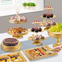 LANJO Élégant ensemble de présentoirs à dessert en fer doré, supports à cupcakes à 3 niveaux, tours à mini-gâteaux, fruits et bonbons pour fêtes et mariages