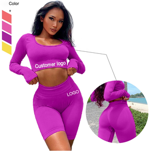 Nieuwe Sportkleding Sportkleding Lange Mouwen Crop Top Naadloze 6-delige Set Yoga Wear Dames Gymshorts Met Hoge Taille - Product Image 1