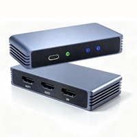 Splitter 4K 1 masuk 2 keluar 4K 30Hz Aluminium HDTV 1x2 Splitter Dukungan Daya Tipe-C Jarak Jauh 40m untuk Distributor TV PS4 PS5