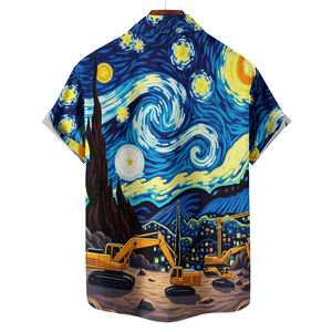 Camicette hawaiane da <span class=keywords><strong>uomo</strong></span> con bottone a sublimazione ad asciugatura rapida e all'ingrosso disegni personalizzati camicie da <span class=keywords><strong>uomo</strong></span> in poliestere pittura a olio stampate - Product Image 2