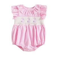 Combinaison sans manches pour bébé fille, en coton, à volants, avec broderie de lapin de Pâques, personnalisée ODM