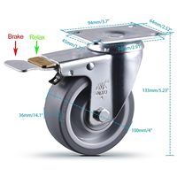 Roues pivotantes robustes VIMA pour chariot, 4,5 pouces, en TPR, avec frein, roulement à billes silencieux