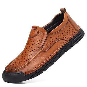 รองเท้าหนังผู้ชายแบบสวม ระบายอากาศได้ดี ดีไซน์โปร่ง สำหรับขับรถ รองเท้าผู้ใหญ่ สีดำและสีเหลือง - Product Image 5