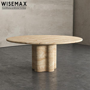 WISEMAX FURNITURE <span class=keywords><strong>Tavolo</strong></span> da Pranzo Contemporaneo in Travertino <span class=keywords><strong>Rosso</strong></span>, <span class=keywords><strong>Tavolo</strong></span> Rotondo in Pietra Naturale per Villa e Hotel - Product Image 1