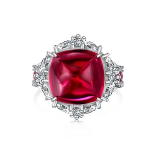 Dylam Phụ Nữ Sang Trọng S925 Bạc Rhodium Mạ Đá Quý Kim Cương Ruby Đường Loaf Cắt 5A Zirconia Ăn Mặc Hàng Ngày Mặc Nhẫn