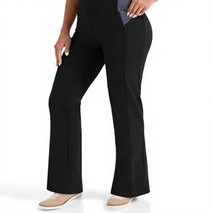 Pantalones de Cintura Alta con Corte Acampanado para Mujer, Color Negro Sólido, Largos, Formales, con Cierre de Cremallera y Bolsillos, Tejido de Tela, Corte Regular - Product Image 3