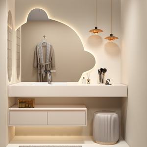 Moderno e minimalista mobiletto da <span class=keywords><strong>bagno</strong></span> <span class=keywords><strong>in</strong></span> legno massello <span class=keywords><strong>con</strong></span> lavello <span class=keywords><strong>in</strong></span> granito senza soluzione di continuità integrato <span class=keywords><strong>in</strong></span> un unico pezzo - Product Image 1