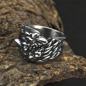 Viking Double Ravens Men's Stainless Steel <b>Ring</b> Animal Shape Hip Hop Style Gift Jewelry - Product Image 4