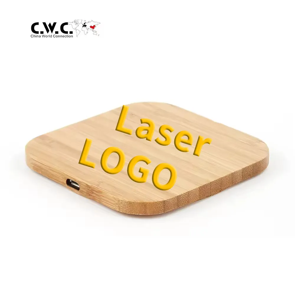 Fabriek Custom Laser Logo 10W 15W Draagbare Desktop Telefoon Snel Opladen Bamboe Draadloze Oplader Pad