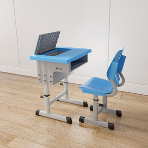 Conjunto de escritorio y silla escolar ajustable en altura Lin Ying para estudiantes de primaria y secundaria, estilo moderno minimalista, azul y marrón - Product Image 2