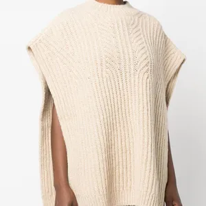 OEM оверсайз женский пуловер с запахом и пончо с круглым вырезом воротник без рукавов из смеси шерсти трикотажный женский свитер-накидка