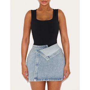 Mini-jupe plissée en jean bleu délavé de haute qualité pour femme, en coton, style vintage, vente en gros sur mesure - Product Image 2